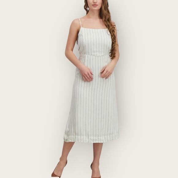 EUC | Avec Les Filles | Striped Midi Dress | White | XL - Picture 1 of 13